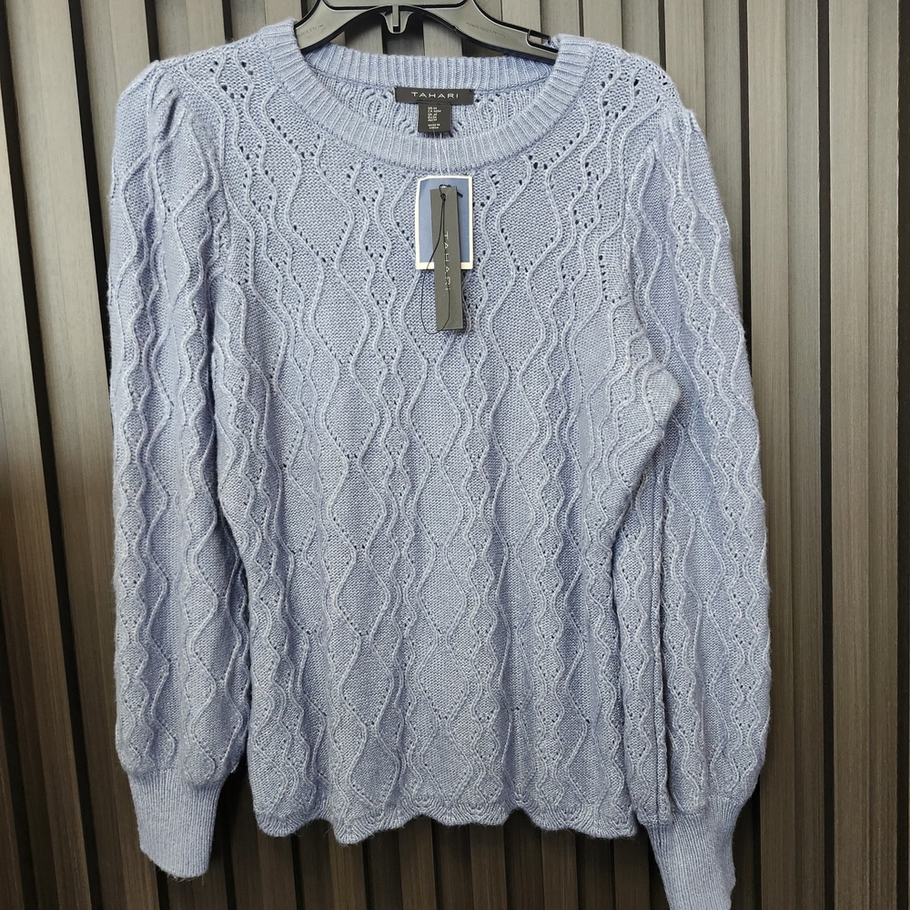 Tahari Women's Light Blue Cable Knit Sweater